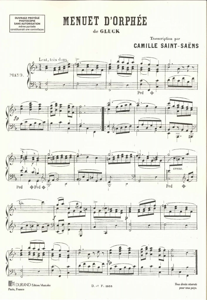 Gluck, Menuet d'Orphee (Saint-Saens) (Durand)
