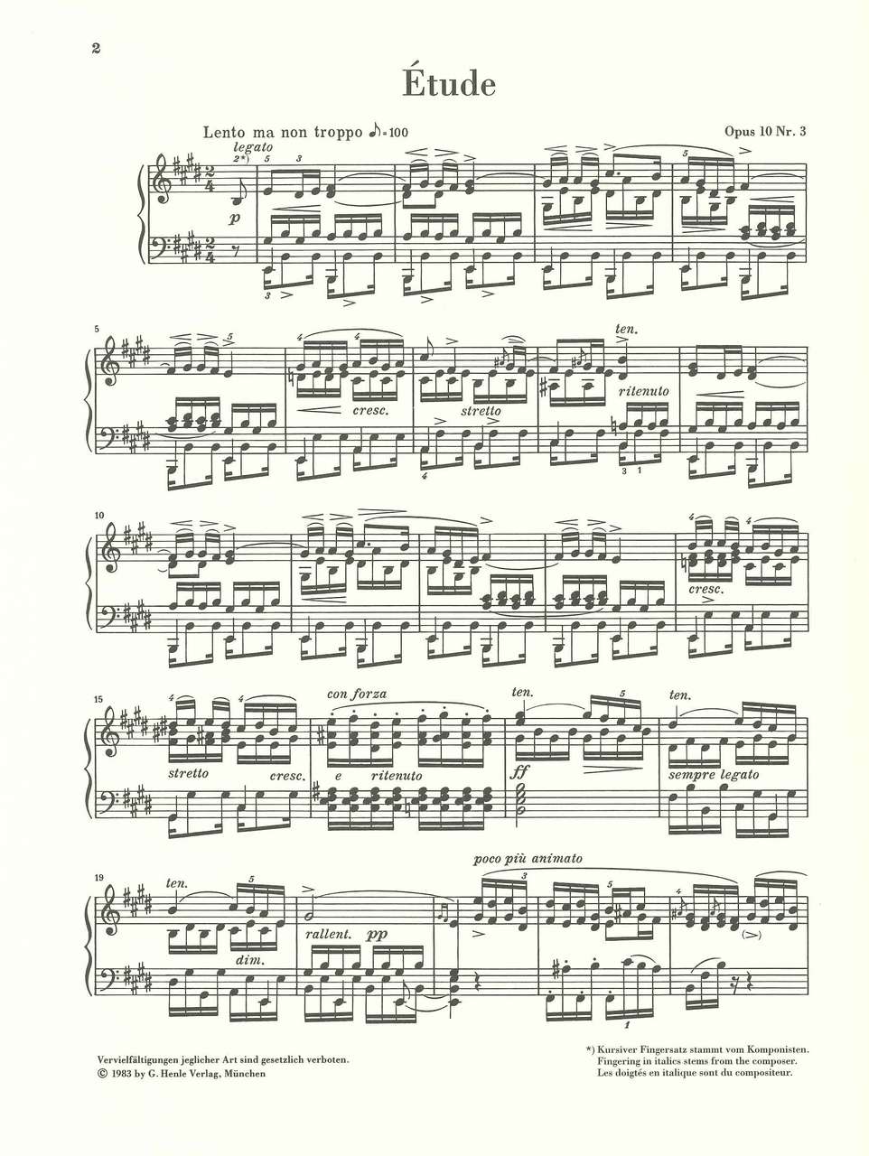 Chopin, Etude op. 10/3 in E (Henle)