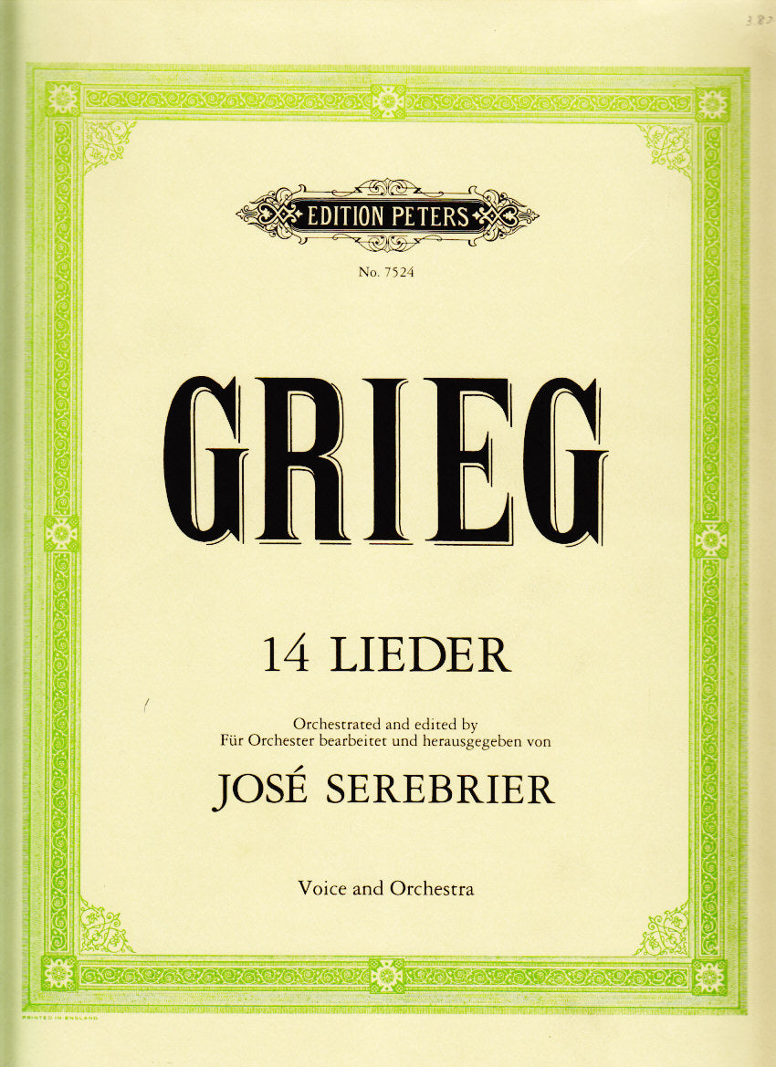 Grieg/Serebrier, 14 Lieder (Full Score) (Peters)