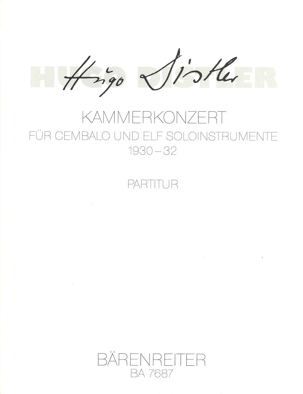Distler, Kammerkonzert (Cemb,Chbr.Orch) (Barenreiter)