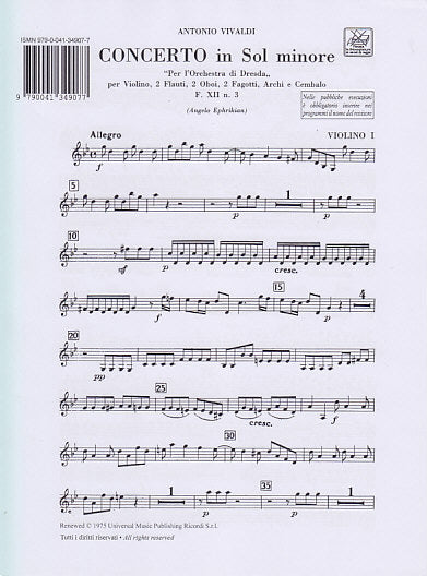 Vivaldi, Concerto in g F 12/3 RV 577 (Ricordi)