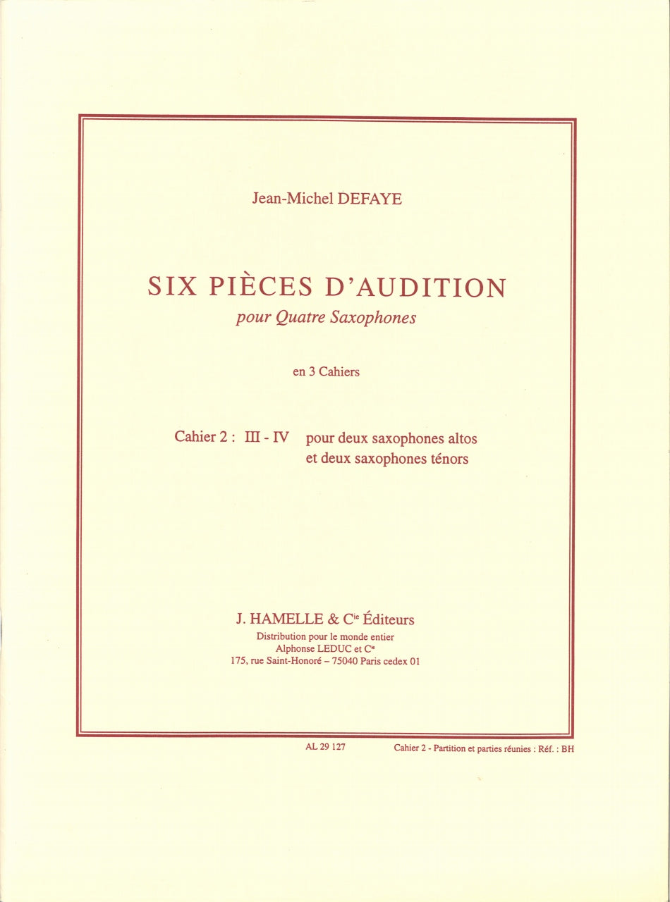 Defaye, 6 Pieces d'audition 4sax, 2 (Leduc)
