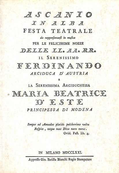 Mozart, Ascanio in Alba: Libretto (Libreria Musicale Italiana)