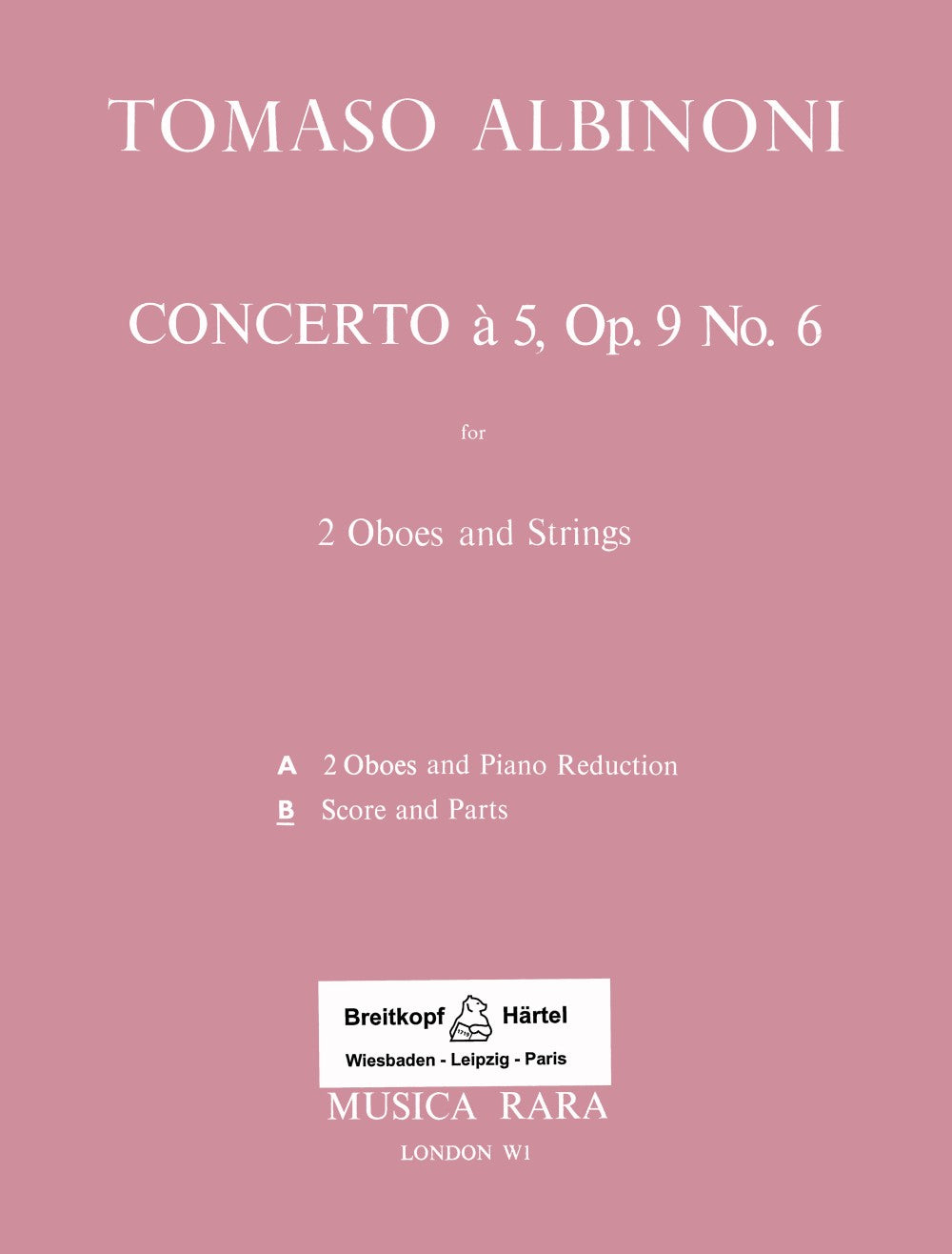 Albinoni, Concerto op. 9/ 6 in G (Musica Rara)