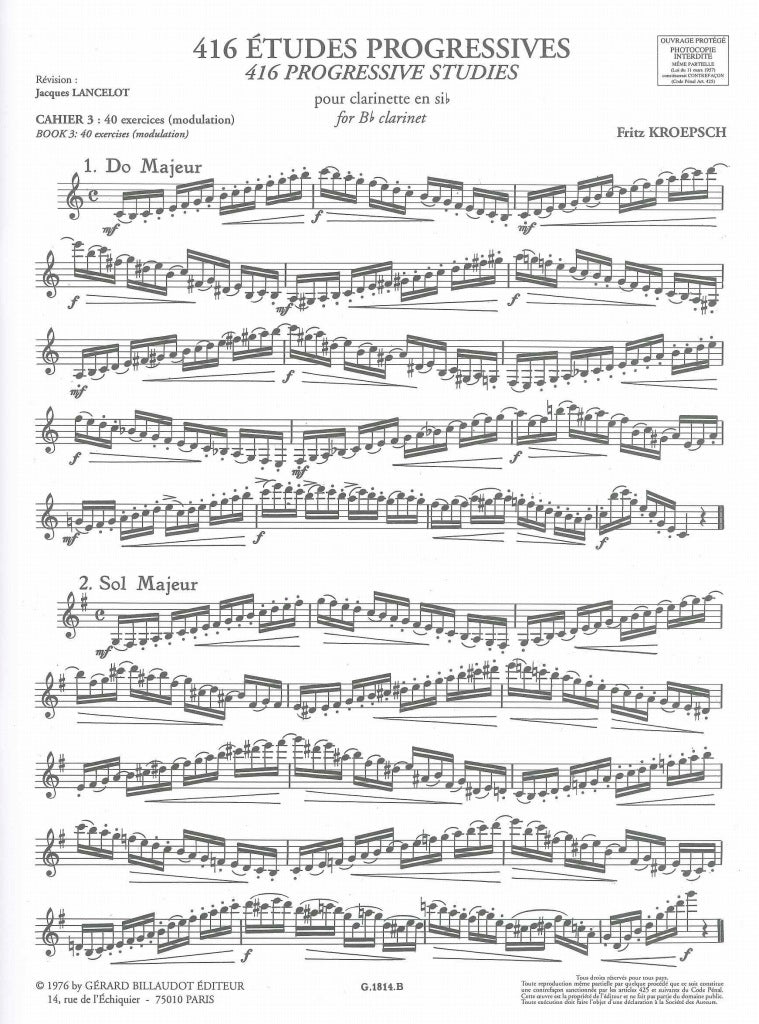 Kroepsch, 416 Etudes progressives, 3 (Billaudot)