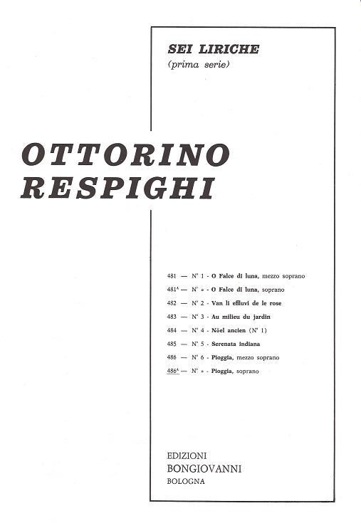 Respighi, 6 Liriche 1a serie, 6 (Sop,Pf) (Bongiovanni)