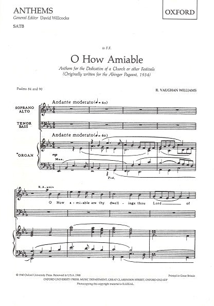 Vaughan Williams, O How Amiable(SATB,Org (Oxford University Press)