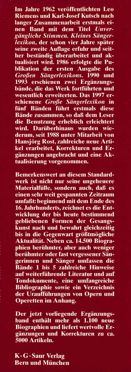 Grosses Sangerlexikon 6: Erganz.[3Afl.] (Saur)