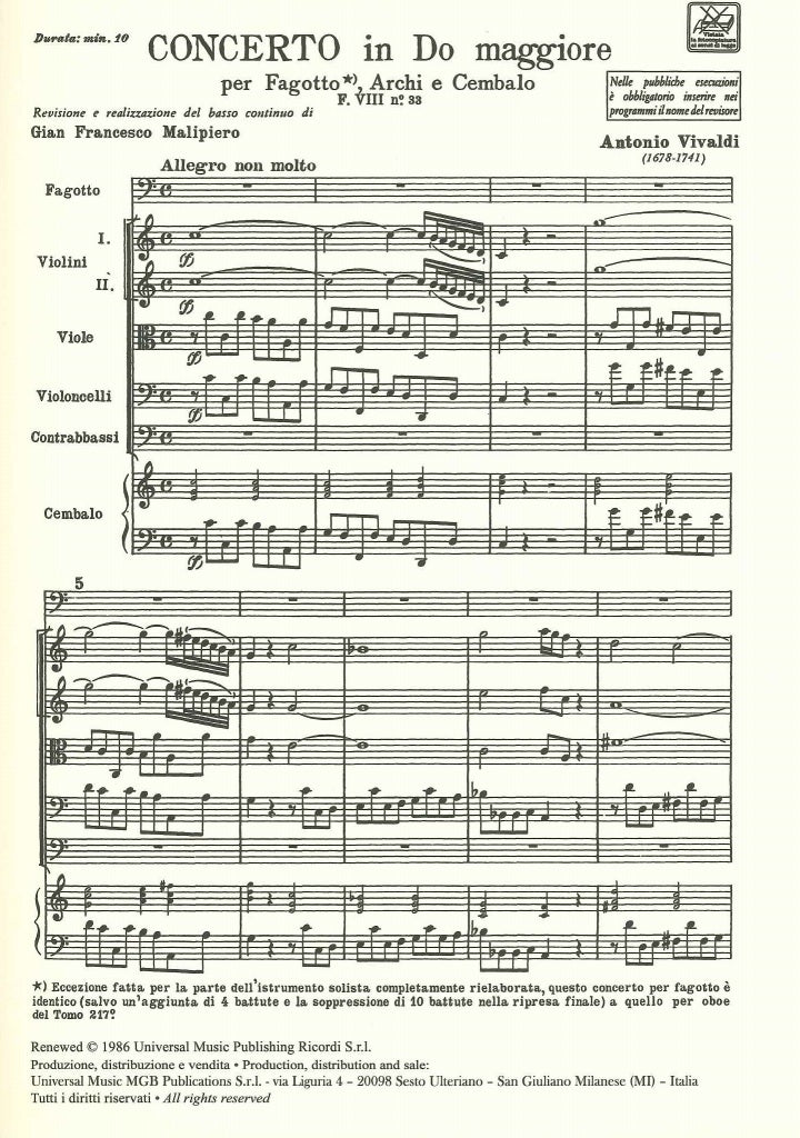 Vivaldi, Concerto in C, F 8/33, RV 470 (Ricordi)