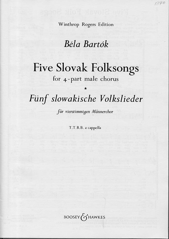 Bartok, 5 Slovak Folksongs (TTBB) (Boosey)