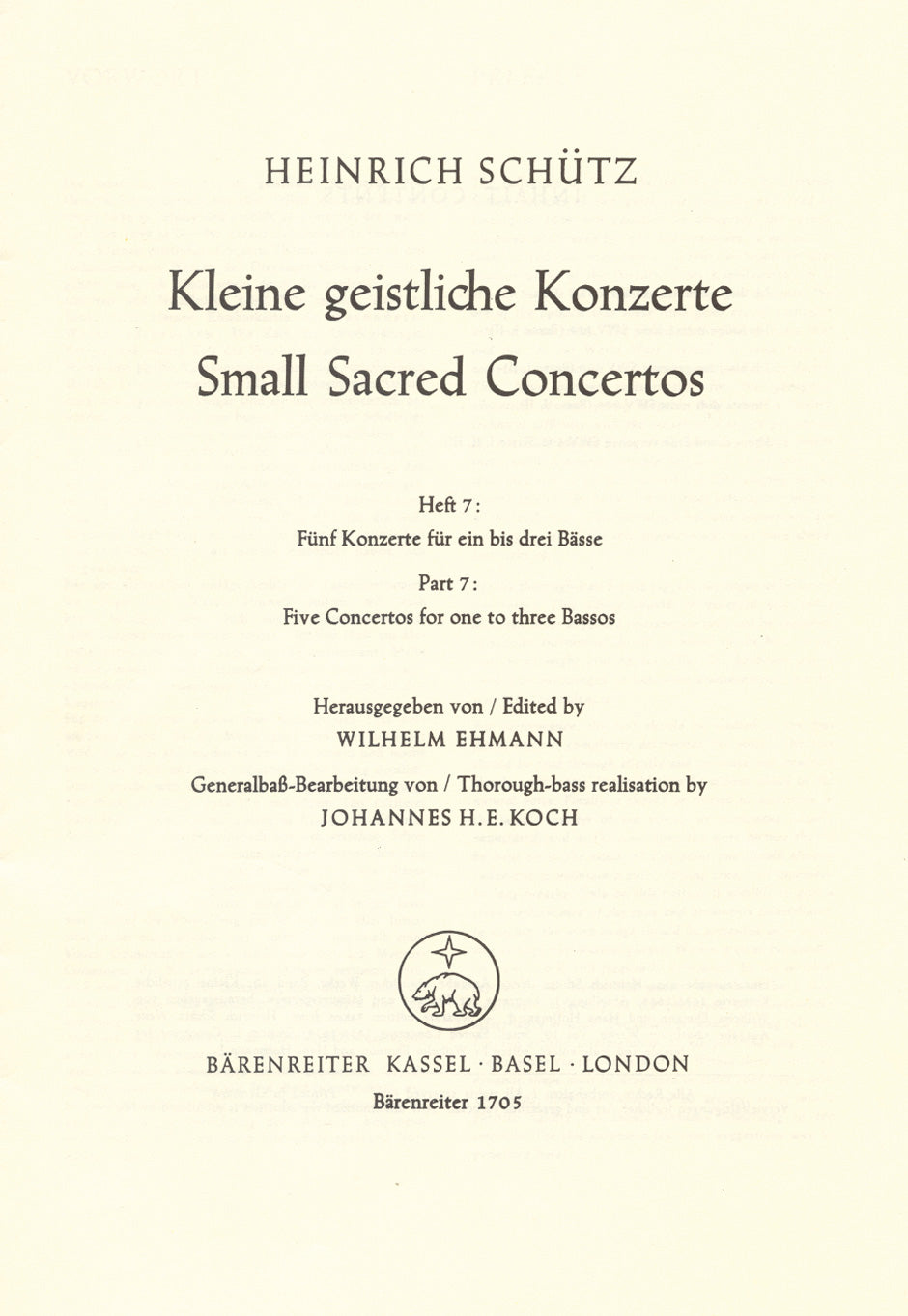 Schutz, Kleine geistliche Konzerte 7 (Barenreiter)