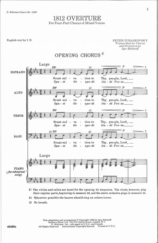 Tchaikovsky, 1812 Overture (SATB) (G.Schirmer)