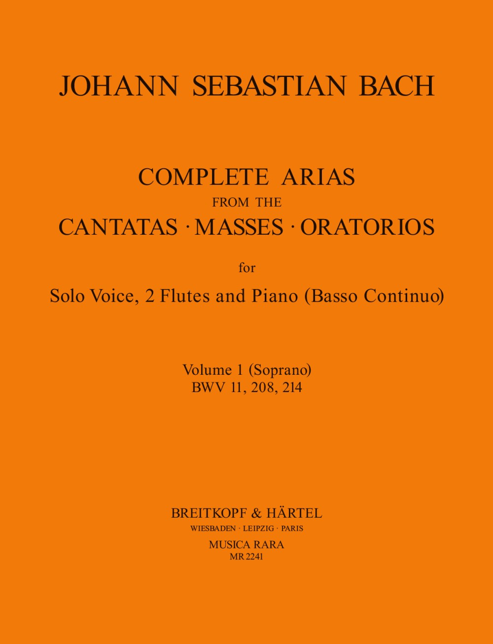 Bach, Complete Arias for Solo,2Fl,Bc 1 (Musica Rara)