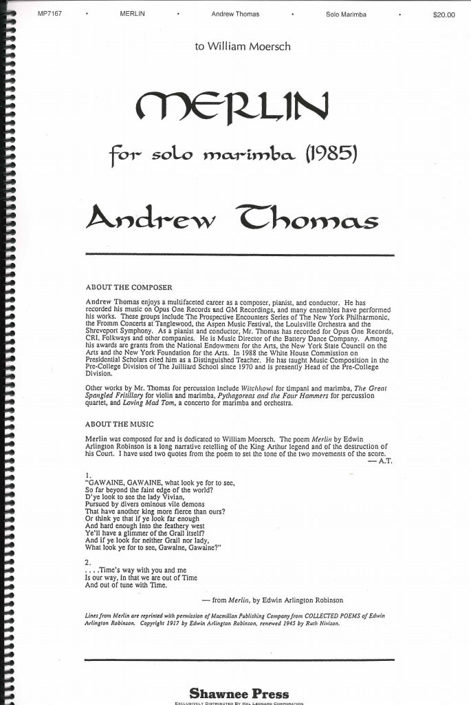 Thomas, Merlin for Solo Marimba (1985) (Margun Music/Shawnee Press)