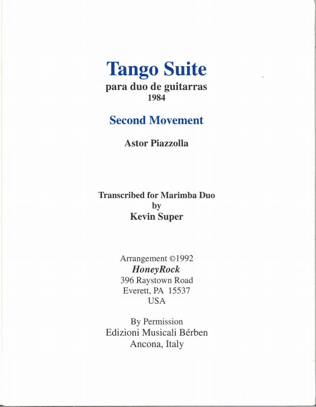 Piazzolla, Tango Suite, 2nd mvt. (2Mar) (HoneyRock)