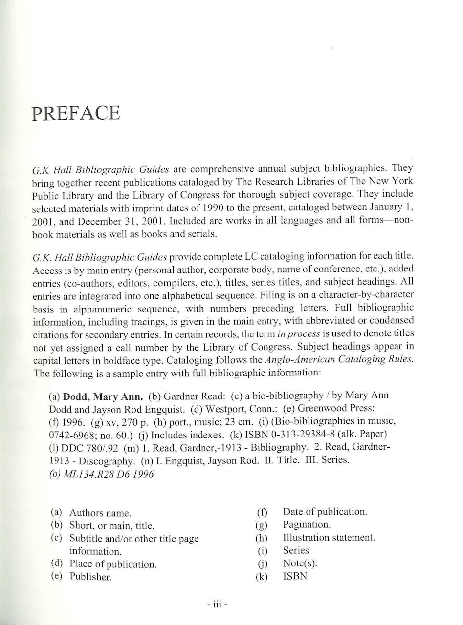 Bibliographic Guide to Music 2001 (G.K.Hall)