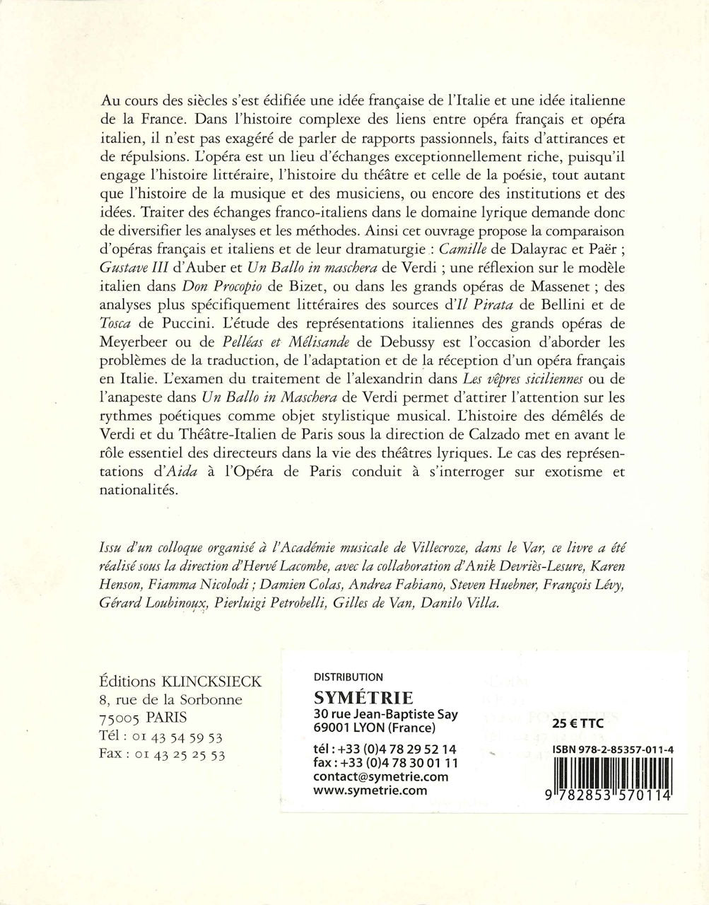 Lacombe, Opera en France et en Italie (Societe francaise de musicologie)