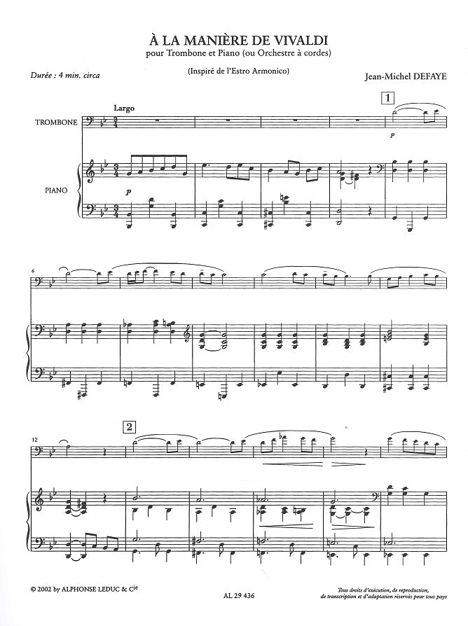 Defaye, A la maniere de Vivaldi (Leduc)