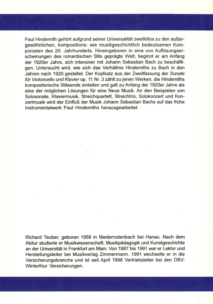 Teuber, Bach-Rezeption fruhen Hindemiths (Peter Lang)