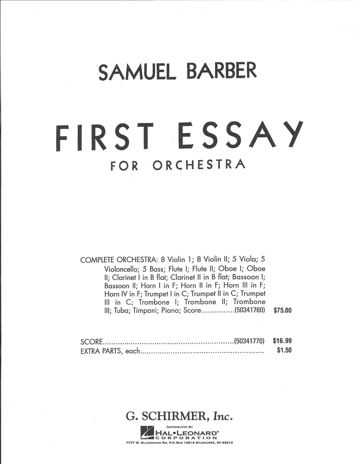 Barber, First Essay for Orch. (Score) (G.Schirmer)