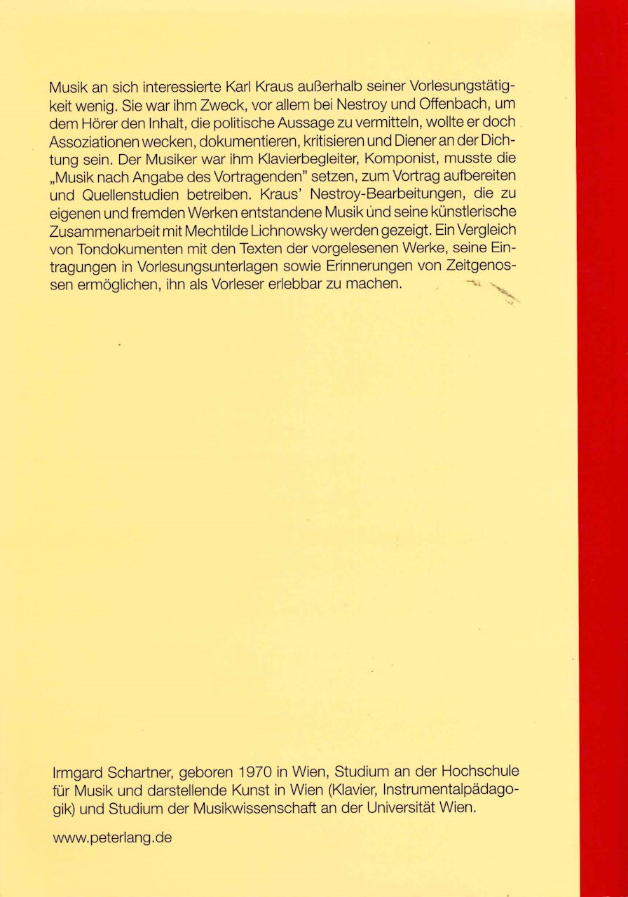Schartner, Karl Kraus & die Musik (Peter Lang)