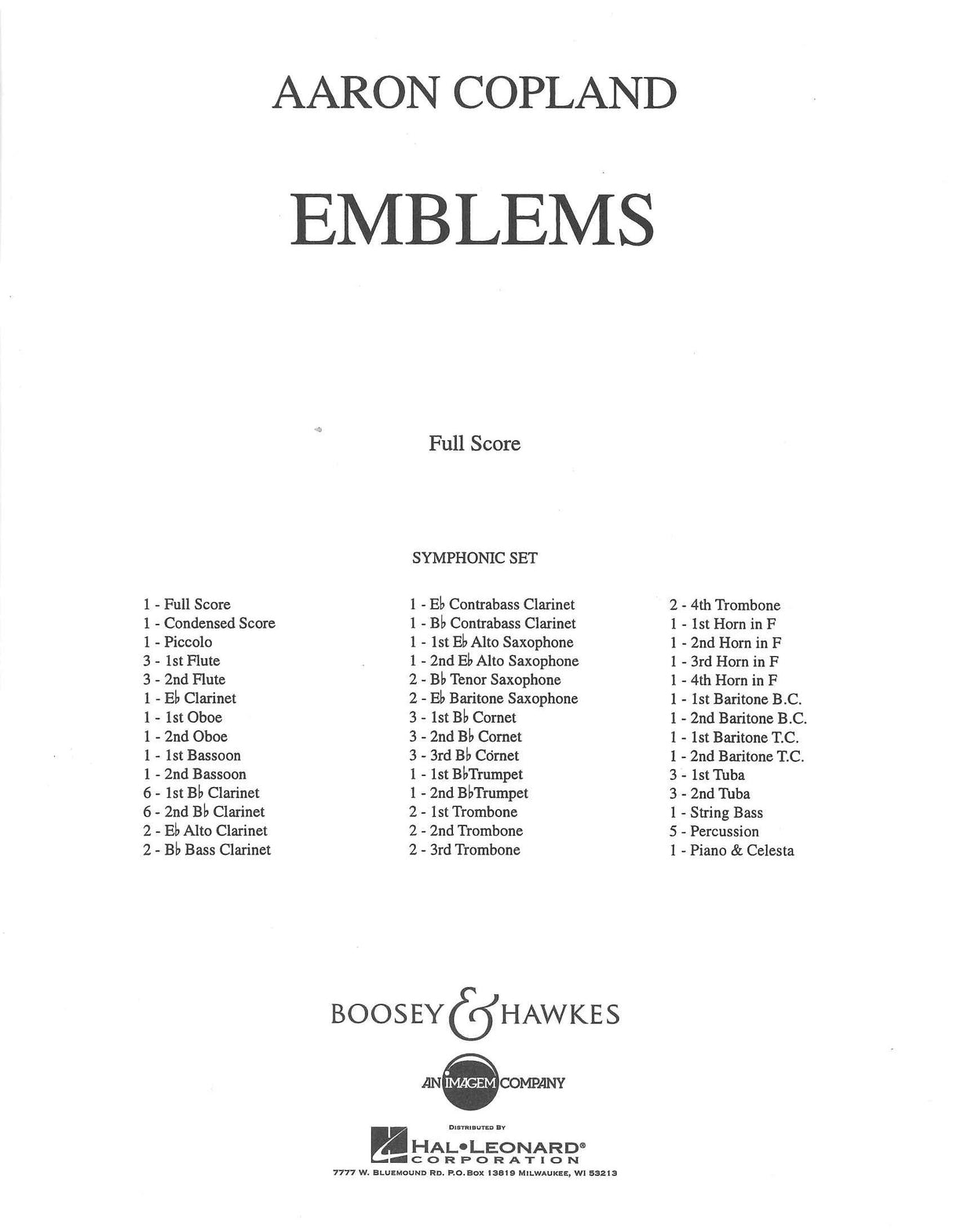 Copland, Emblems (Full Score) (Boosey)