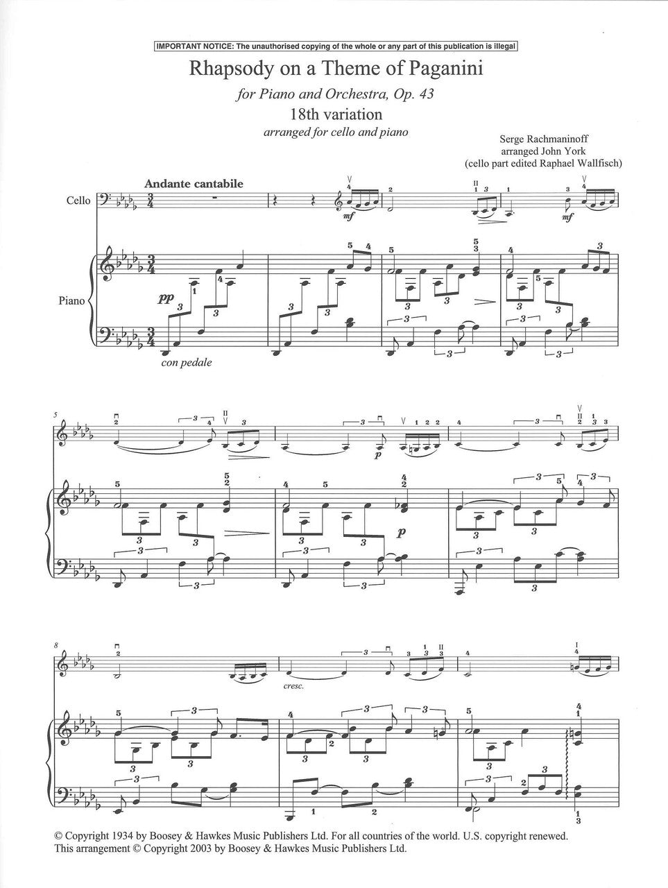 Rachmaninoff, 18th Variation (Vc,Pf) (Boosey)
