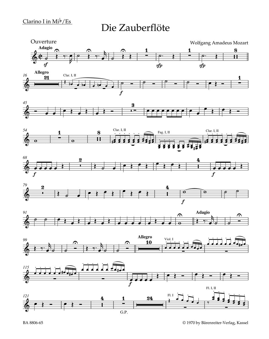 Mozart, Zauberflote Ov Wind Set (Barenreiter)