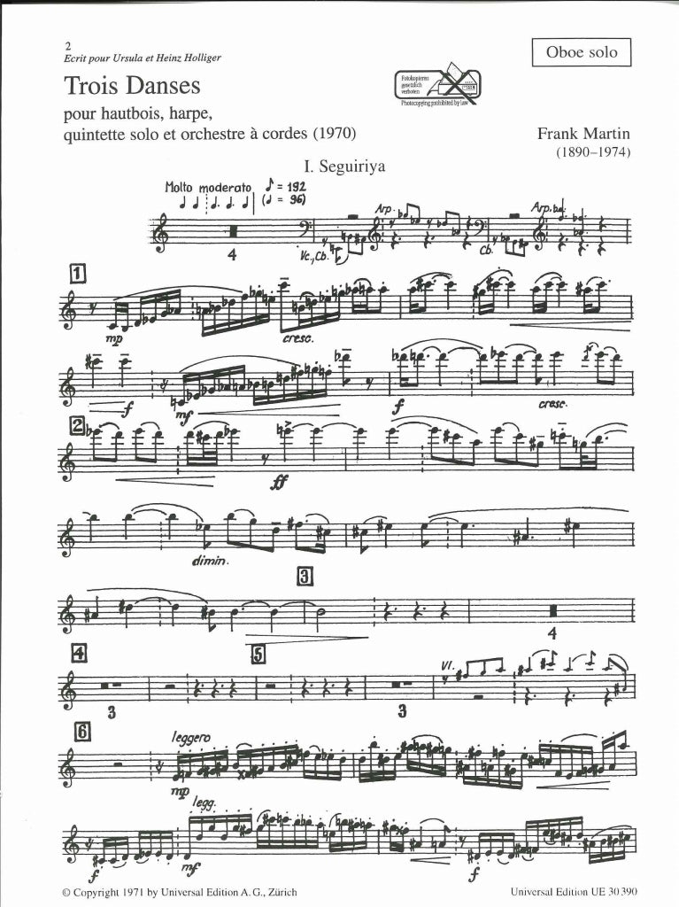 Martin, 3 Danses: Oboe part (Universal)