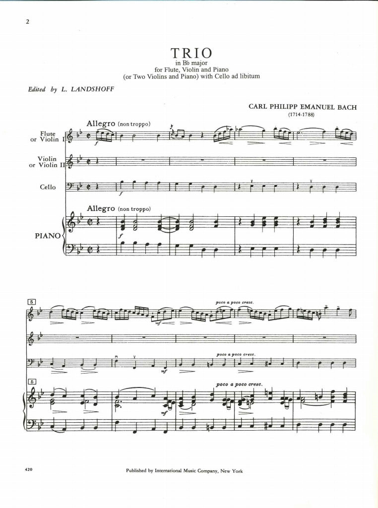 Bach,C.P.E., Trio in Bb (Fl,Vn,Pf) (IMC)
