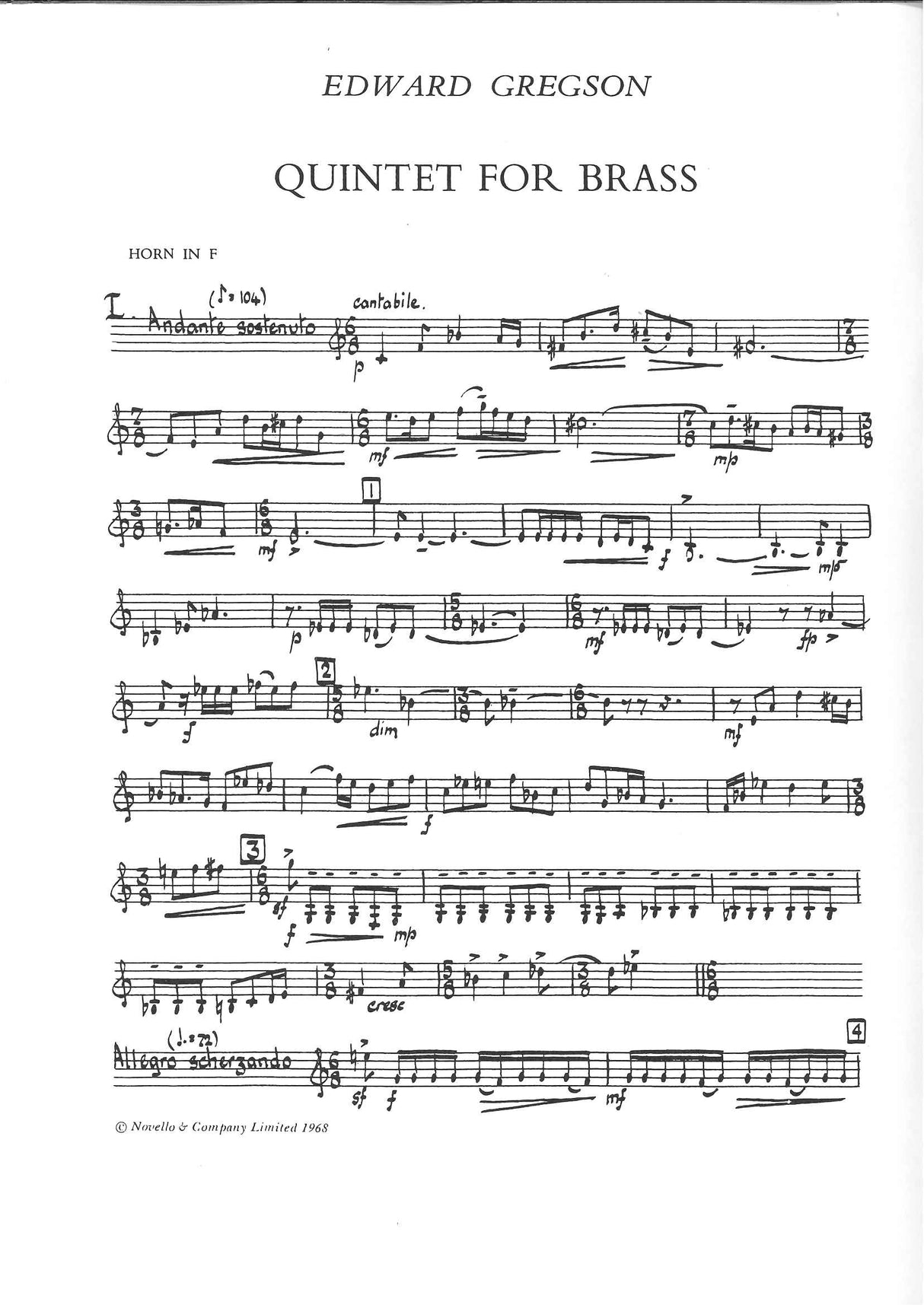 Gregson, Quintet for Brass (Parts) (Novello)