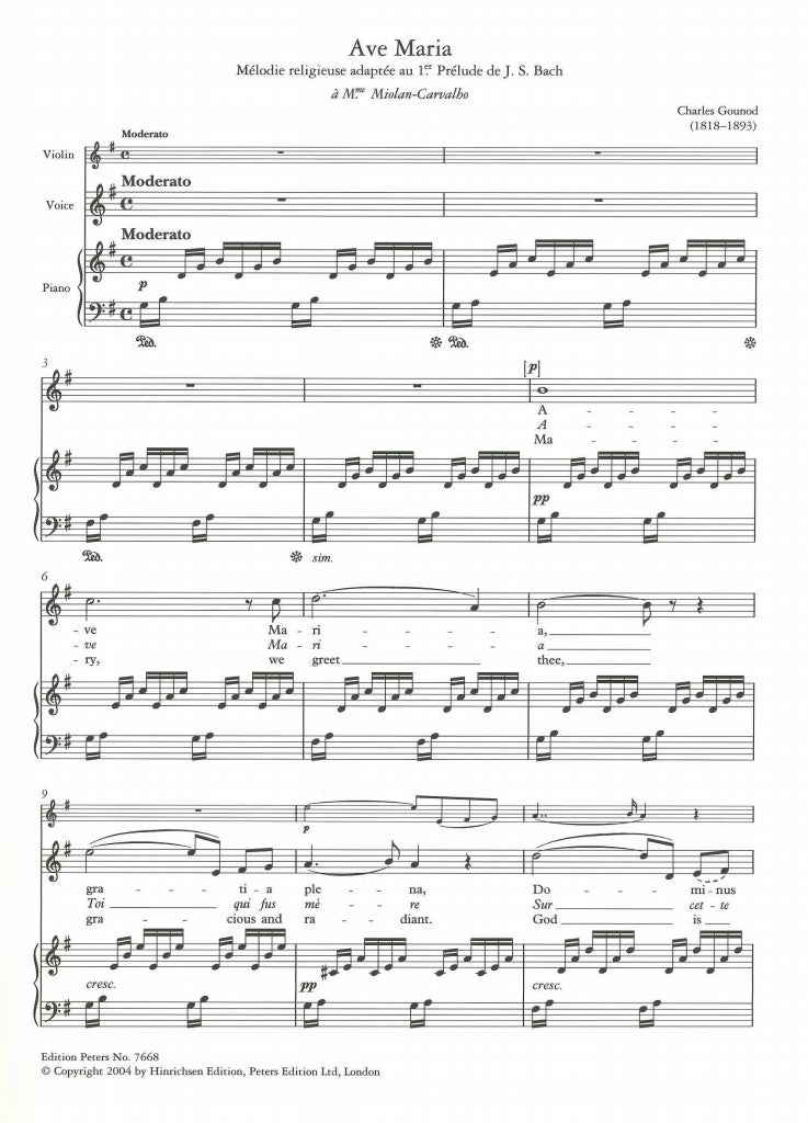 Gounod, Ave Maria (Voice,Pf,[Vn]) (Peters)