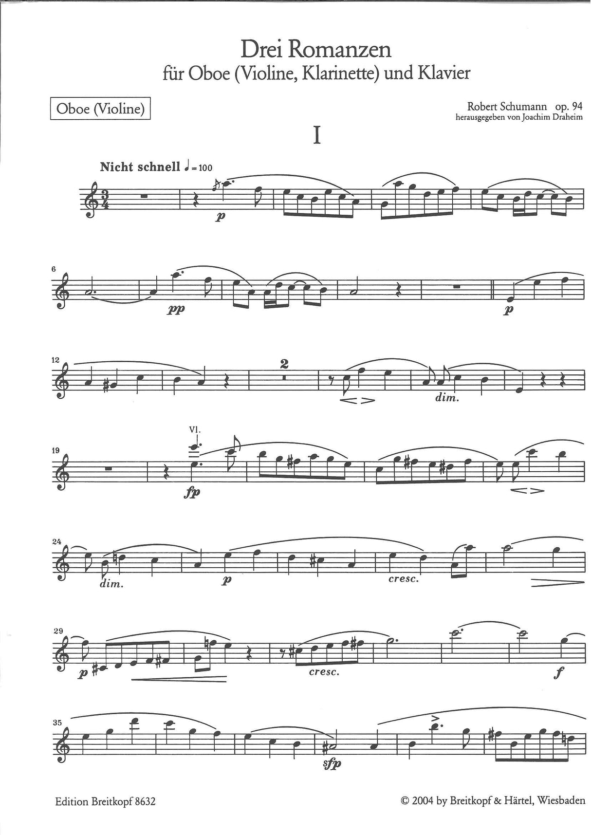 Schumann, 3 Romanzen op. 94 (Ob/Vn/Cl,Pf (Breitkopf)