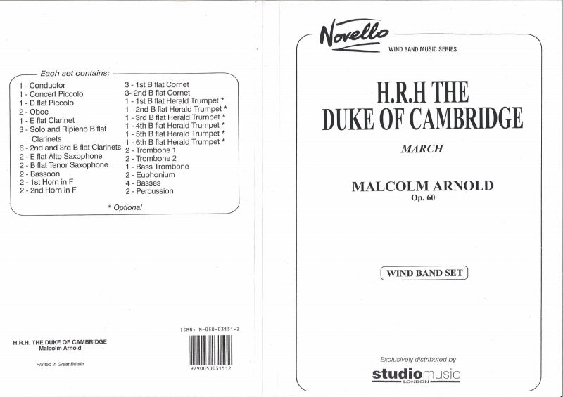 Arnold, HRH The Duke of Cambridge op. 60 (Paterson/Novello/Studio Music)