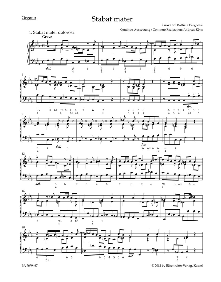 Pergolesi, Stabat mater: Organ (Barenreiter)
