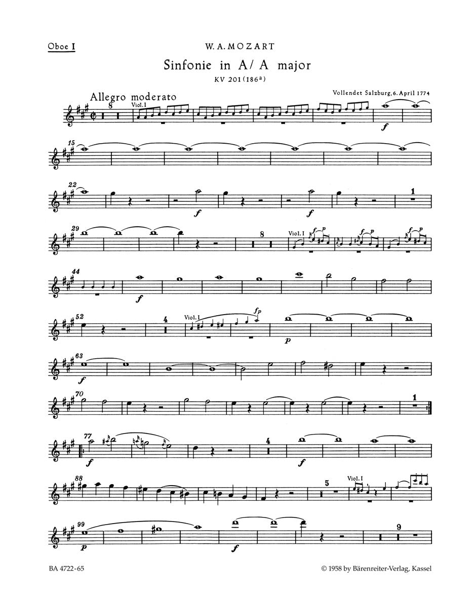 Mozart, Symphony No. 29 KV 201 Wind Set (Barenreiter)