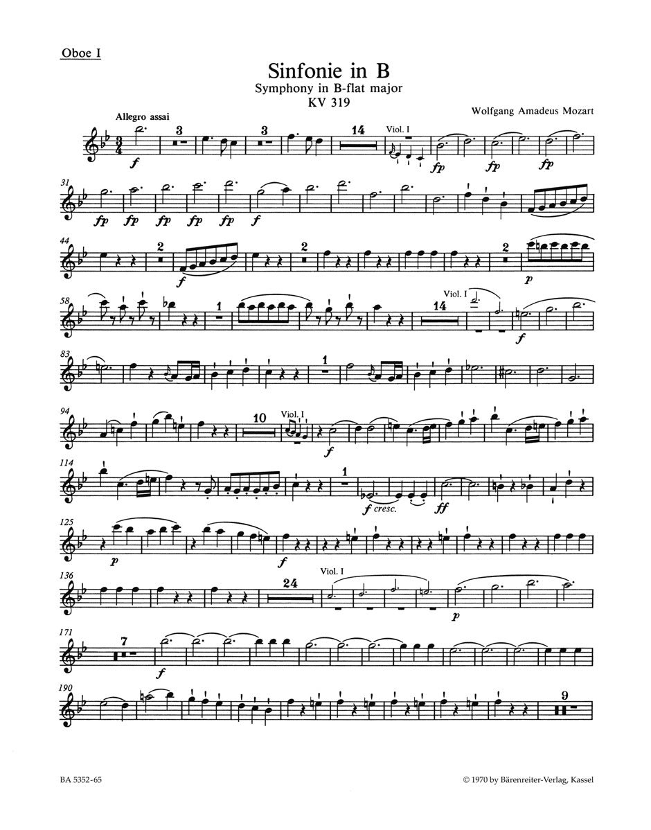 Mozart, Symphony No. 33 KV 319 Wind Set (Barenreiter)