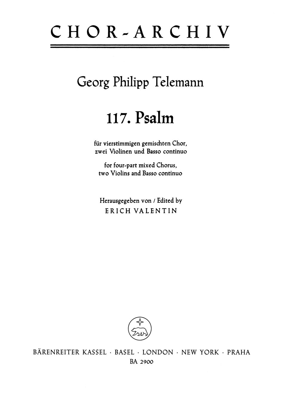 Telemann,  117. Psalm Full Score (Barenreiter)