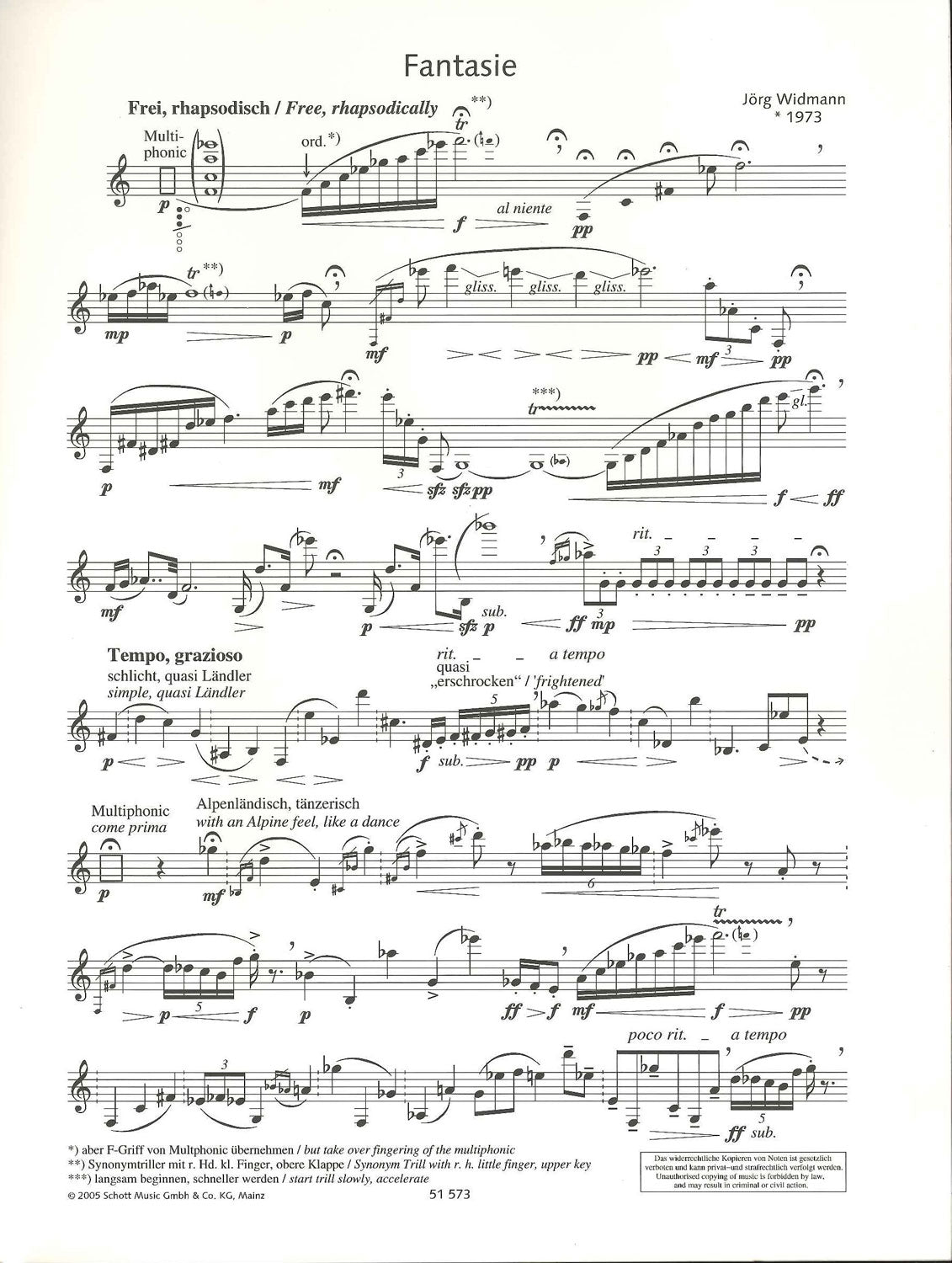 Widmann, Fantasie (Cl Solo) (Schott)