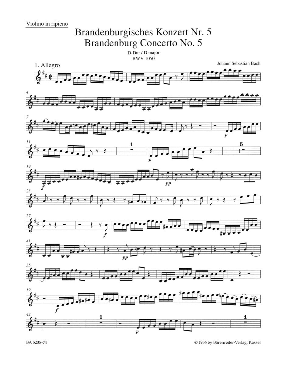 Bach, Brandenburg 5: Violino ripieno (Barenreiter)
