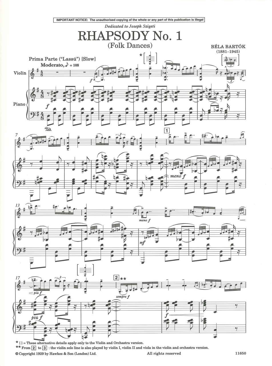 Bartok, Rhapsody No. 1: Folk Dances (Boosey)