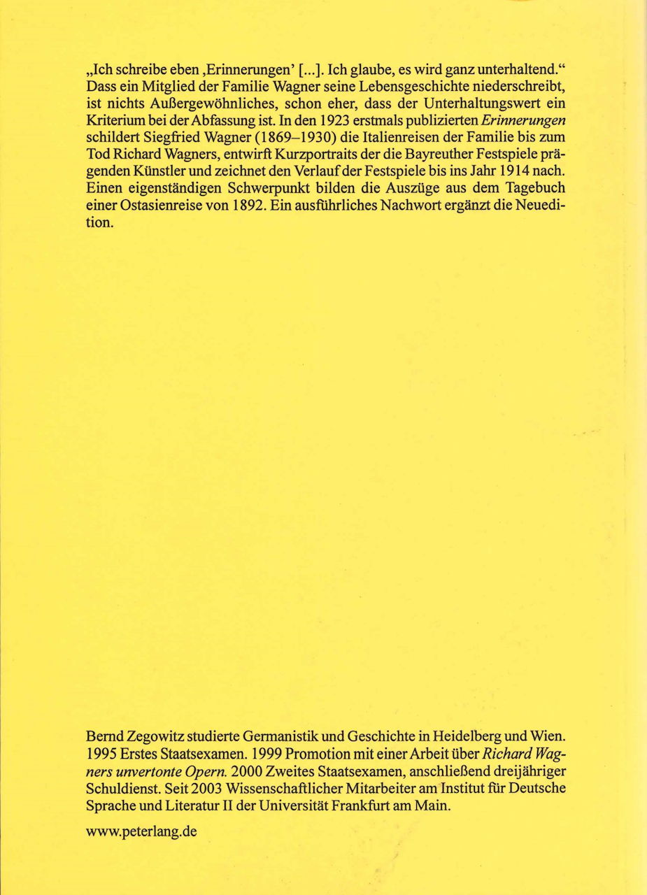 Wagner,S., Erinnerungen (Peter Lang)