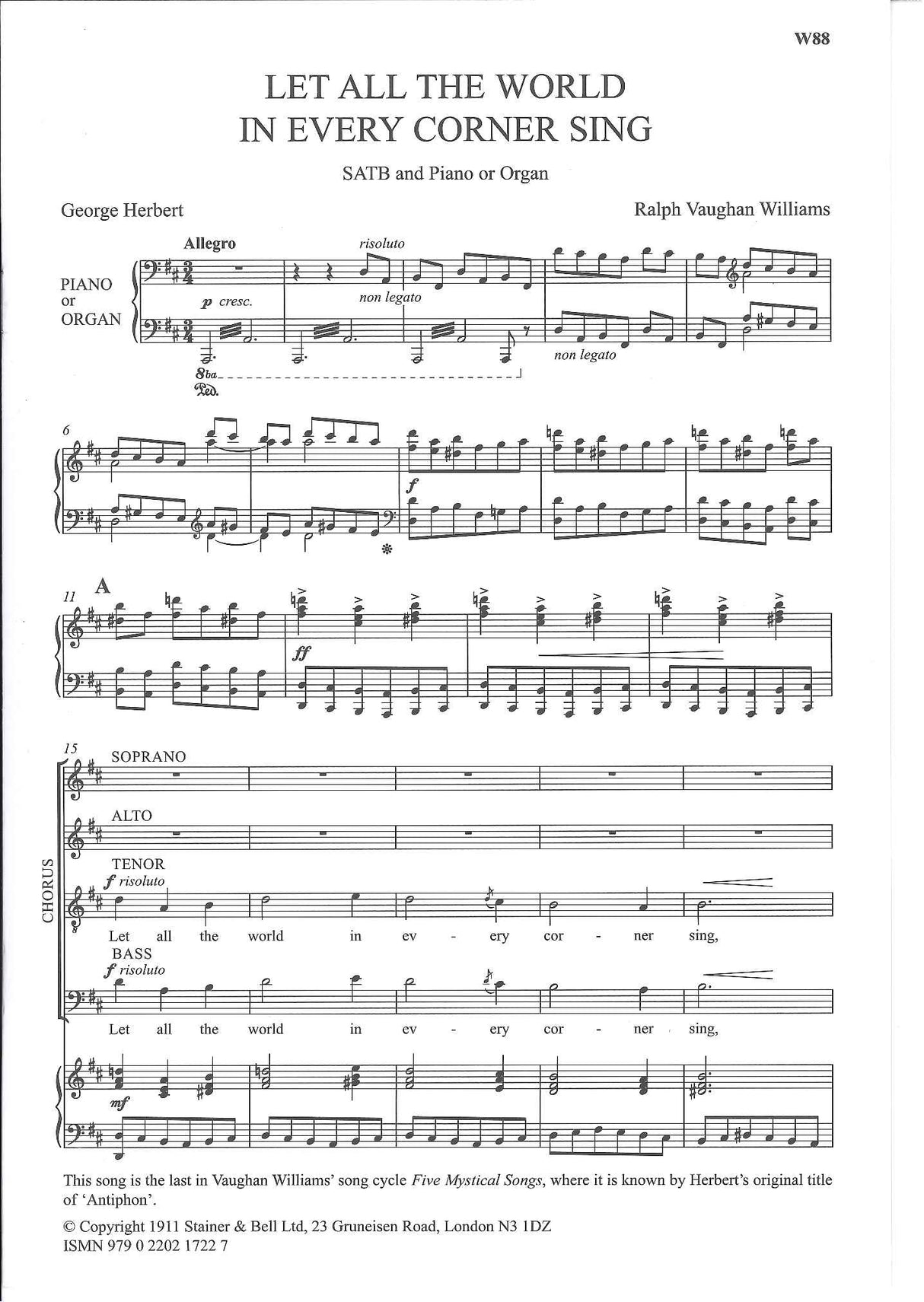 Vaughan Williams, Let all the world in.. (Stainer & Bell)