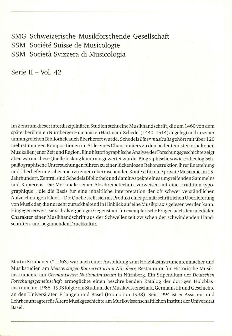 Kirnbauer, Hartmann Schedel & Liederbuch (Peter Lang)