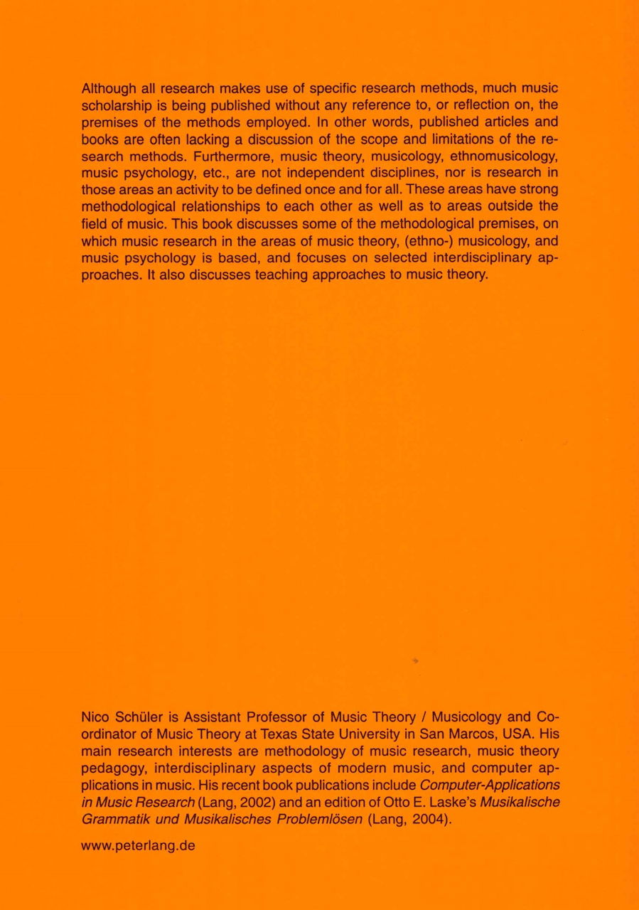Schuler, On Methods of Music Theory & (Peter Lang)