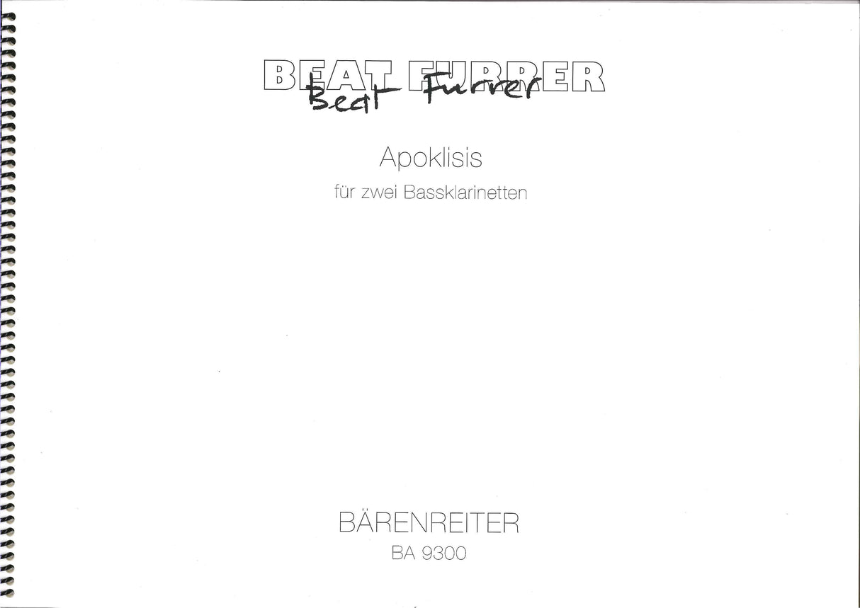 Furrer, Apoklisis (2BsCl) (Barenreiter)