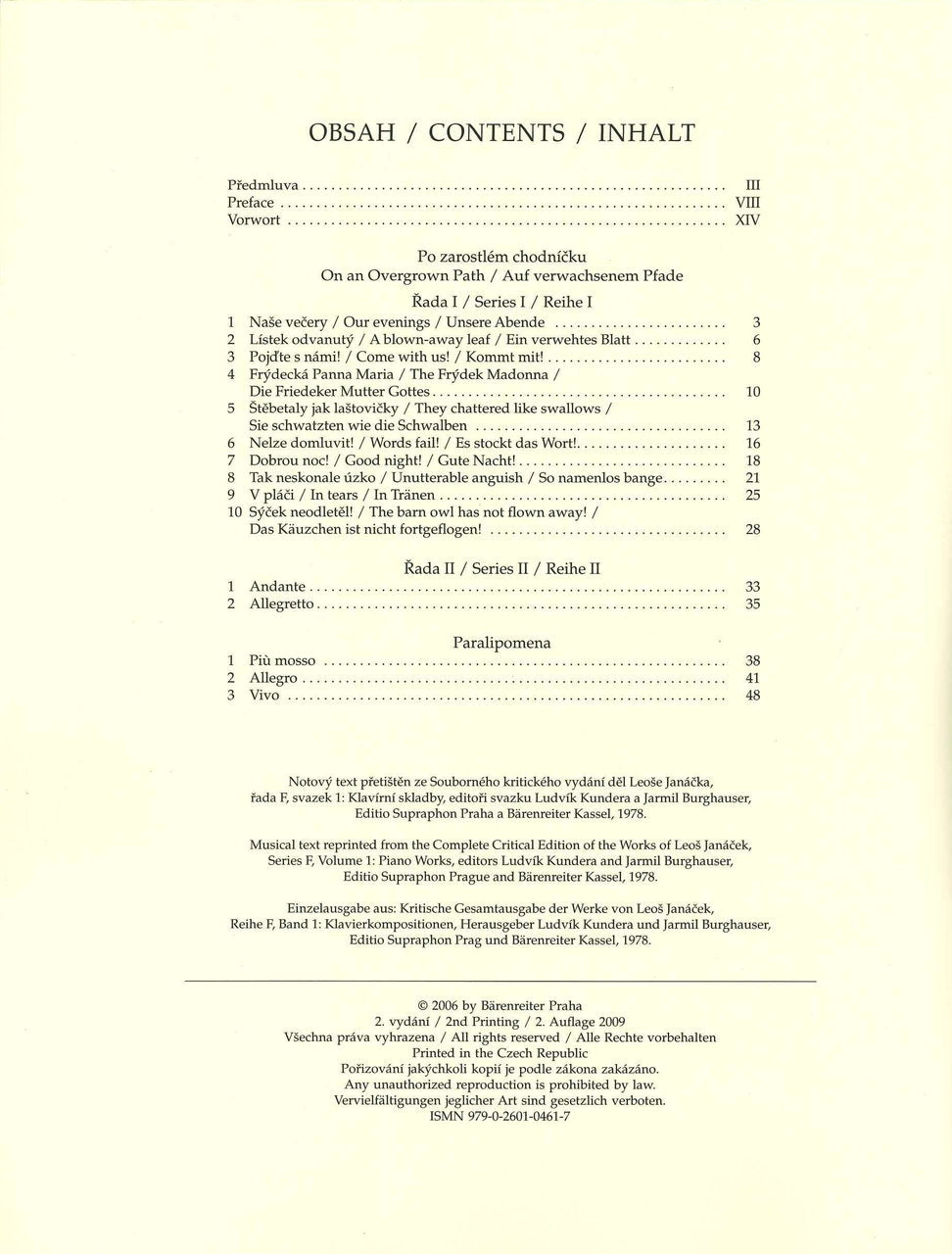 Janacek, On an Overgrown Path (+fing.) (Barenreiter)