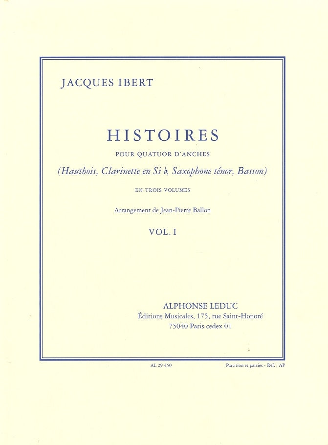 Ibert, Histoires, 1 (Ob,Cl,TSax,Bn) (Leduc)