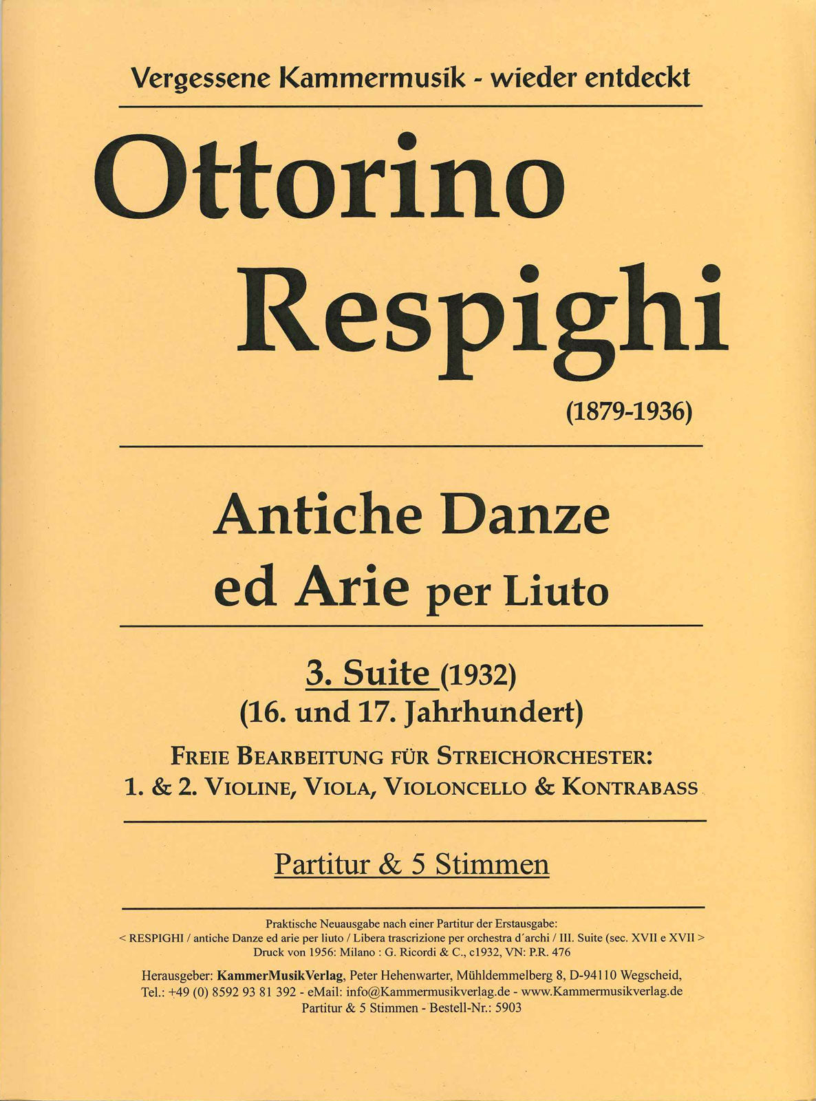 Respighi, Antiche Danze ed Arie 3. Suite (Kammermusik Verlag)