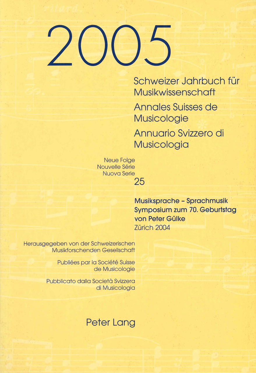 Schweizer Jahrbuch fur Musikwiss. 25 (Peter Lang)